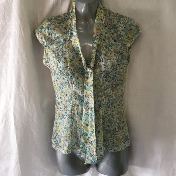 Smart Set Tops - Smart Set Women's SZ S Sheer Top Sleeveless Blouse Floral Blue Y2K Fairy BOHO